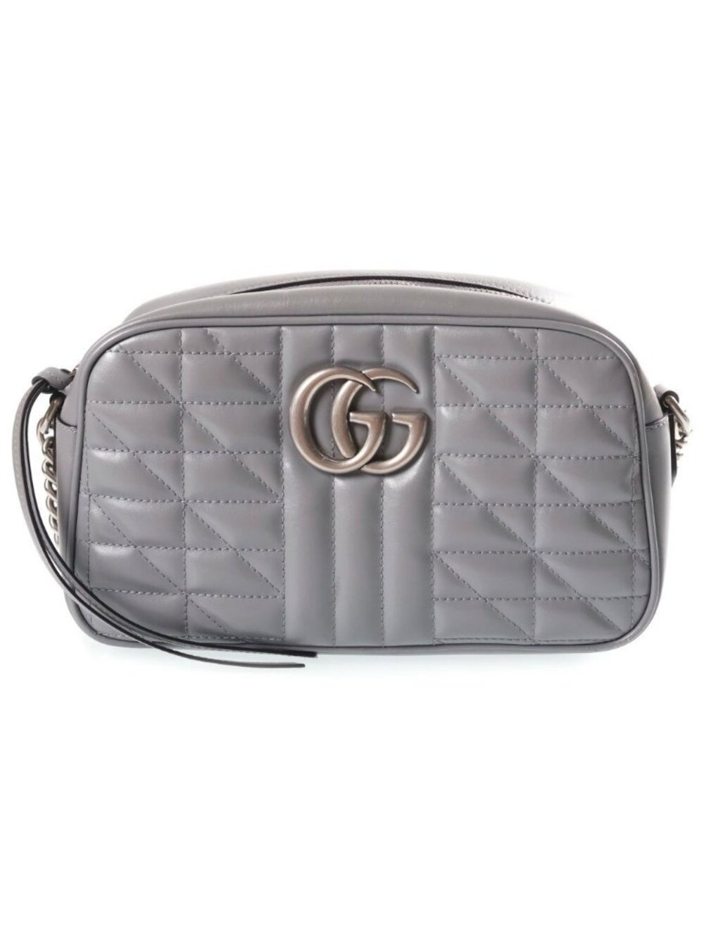 Gucci GG Marmont Shoulder Bag Chain Gray Leather Silver